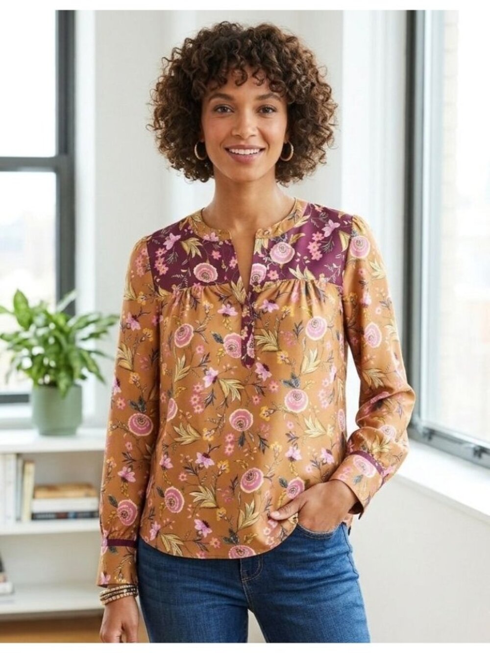 Women's - LOFT Floral Long Sleeve Blouse, Size XS
